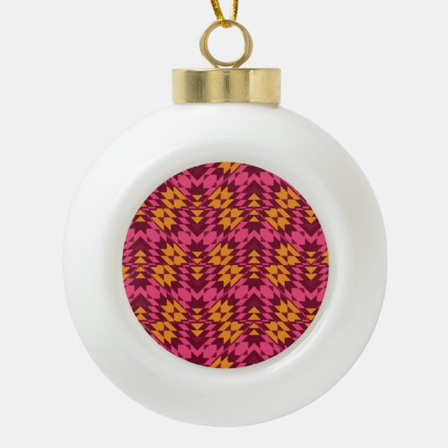 Timeless Geometric: Seamless Pattern Ceramic Ball Christmas Ornament (Front)