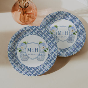 Timeless Ginger Jar Monogram Wedding Shower Party Paper Plates