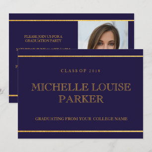 Timeless Gold Blue Photo Graduation Invitation
