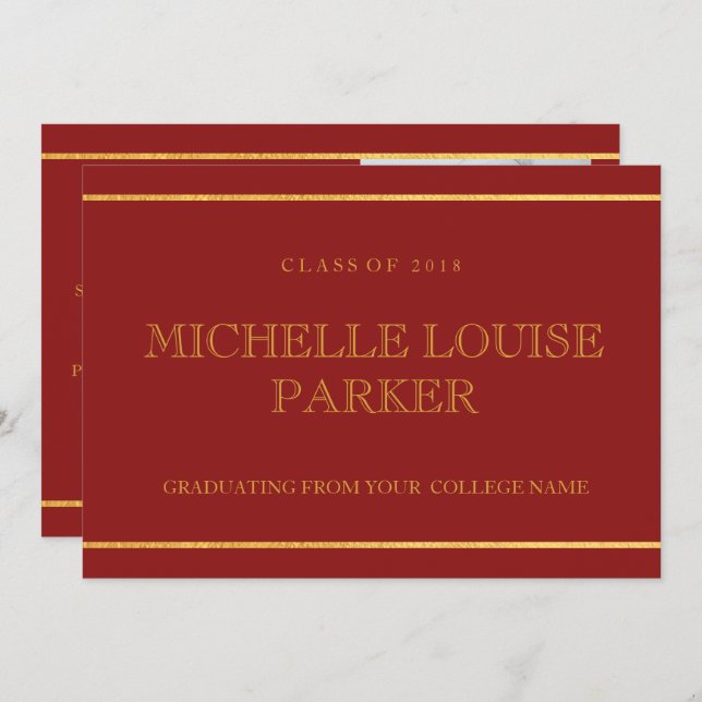 Timeless Gold Cardinal Red  Graduation Invitation (Front/Back)