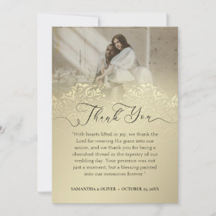 Timeless `Gold Damask Thank You Note Card