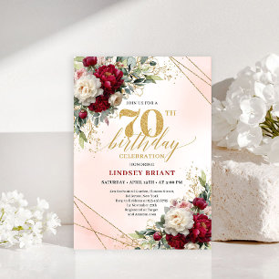 Timeless Gold Floral Seventieth Birthday Invitatio Invitation