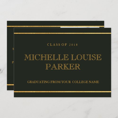 Timeless Gold Green Photo Graduation Invitation