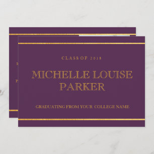 Timeless Gold Purple Photo Graduation Invitation