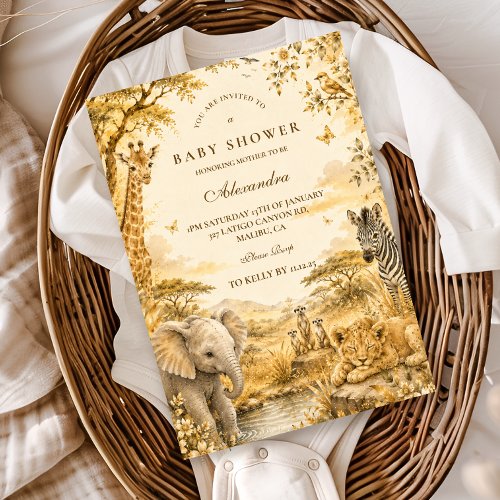 Timeless Gold Safari Boy Baby Shower Invitation