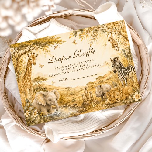Timeless Gold Safari Boy Diaper Raffle Enclosure Card