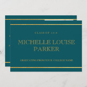 Timeless Gold Teal Photo Graduation Invitation