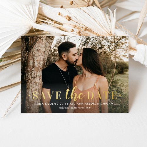Timeless Gold Type Wedding Photo Save Our Date Foil Invitation