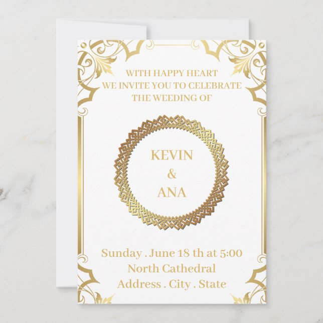 Timeless Gold Wedding Invitations | Personalized (Front)