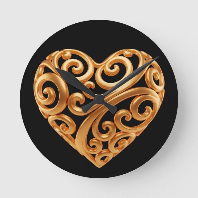 Timeless Golden Heart Symbol of Love Round Clock (Front)