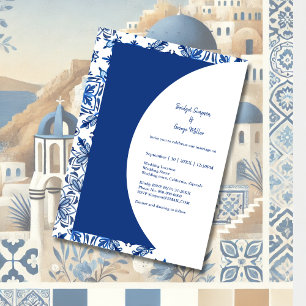 Timeless Greek Blue and White Wedding Invitation