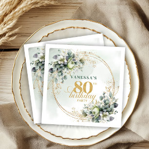 Timeless Green and Gold 80th Birthday Party Napkin