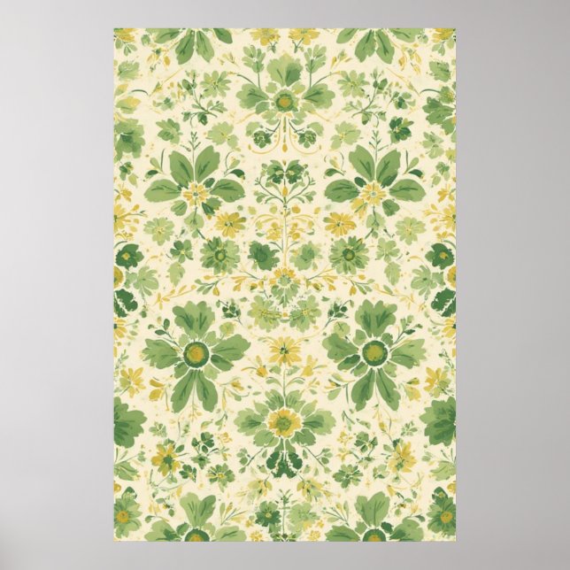 Timeless Green and Yellow Floral Pattern Poster (Front)