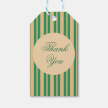 Timeless Green Beige Striped Thank You Gift Tags