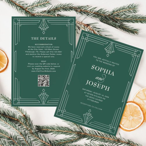 Timeless Green QR Code All in One Holiday Wedding Invitation