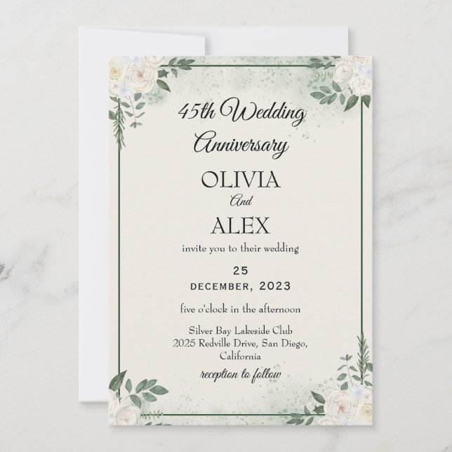 Timeless Greenery Wedding Anniversary Invitations (Front)