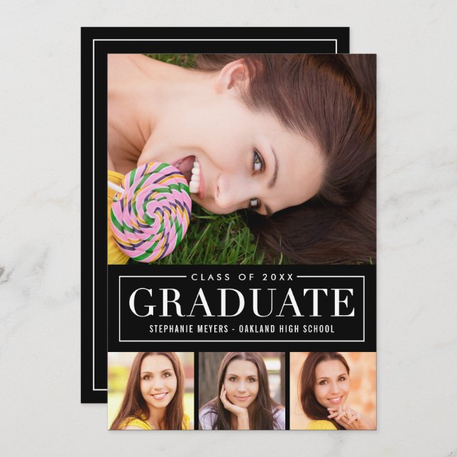 Timeless Grid EDITABLE COLOR Graduation Invitation (Front/Back)