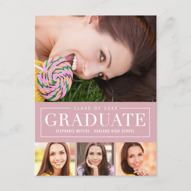 Timeless Grid EDITABLE COLOR Graduation Postcard (Front)