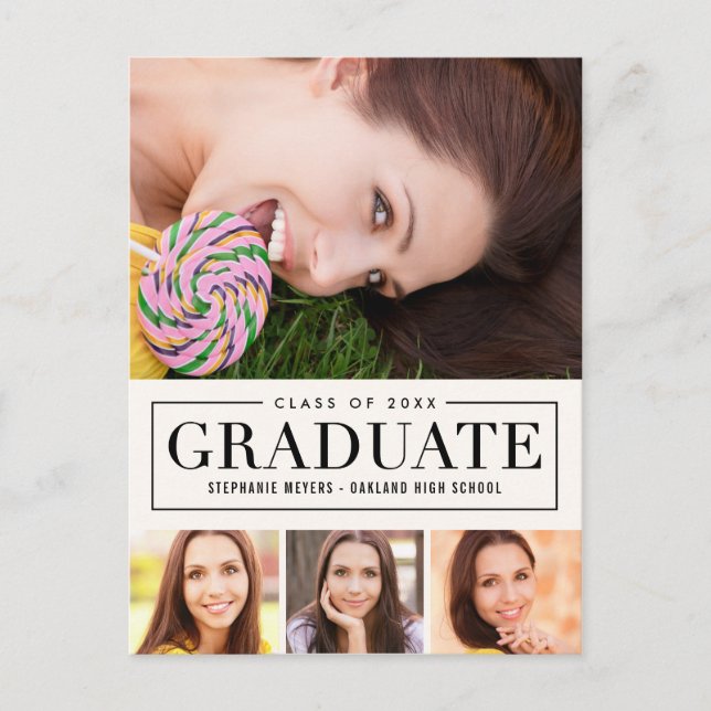 Timeless Grid EDITABLE COLOR Graduation Postcard (Front)