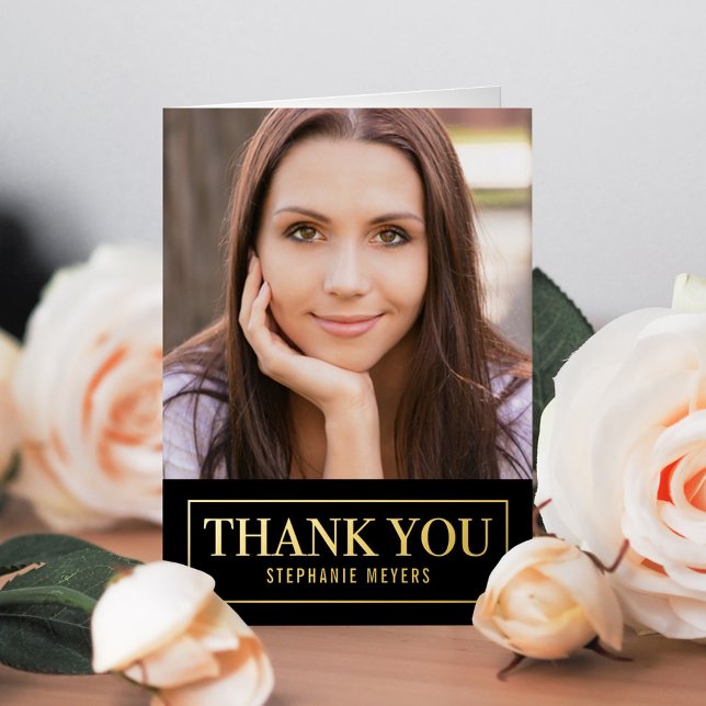Timeless Grid FOIL Photo Graduation Thank You Card (Creator Uploaded)