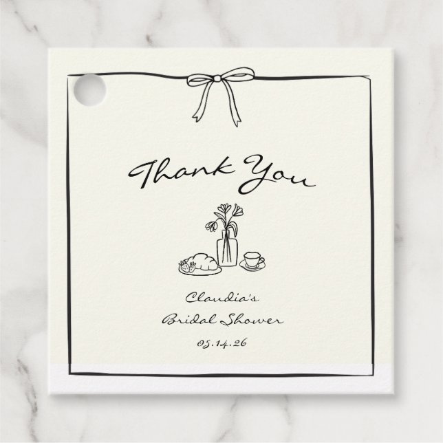 Timeless Hand-Drawn Bridal Shower Chic Thank You  Favor Tags (Front)