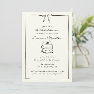 Timeless Hand-Drawn Bridal Shower Vintage Cake 