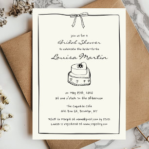 Timeless Hand-Drawn Bridal Shower Vintage Cake Invitation