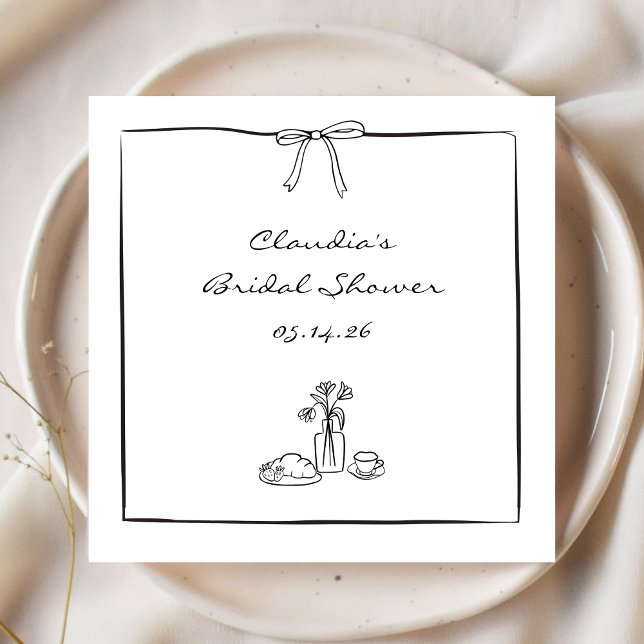 Timeless Hand-Drawn Coquette Bridal Shower Bespoke Napkins (Creator Uploaded)