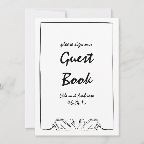 Timeless Hand Drawn Swan Wedding Guest Book Sign Invitation