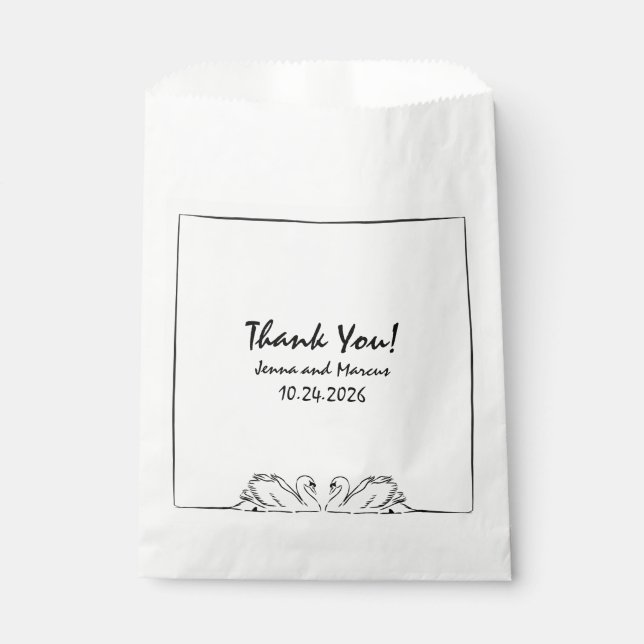 Timeless Handwritten Swan Bridal Shower Thank You Favor Bag (Front)
