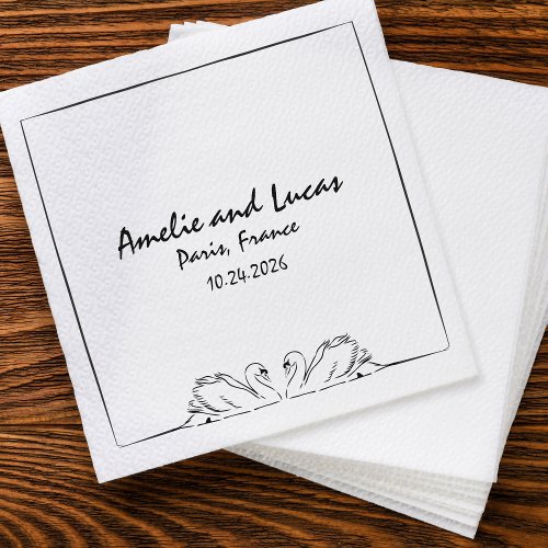 Timeless Handwritten Swan Illustration Wedding Napkins