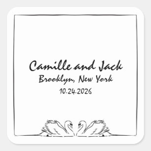 Timeless Handwritten Swan Illustration Wedding Square Sticker