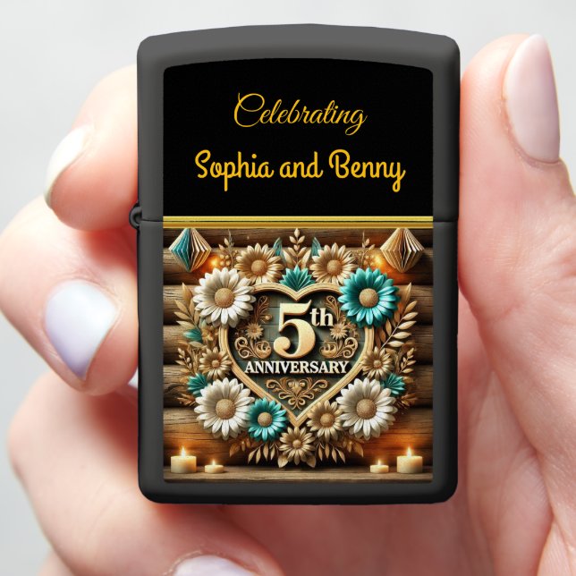 Timeless Heart 5th Anniversary Floral Arrangement Zippo Lighter (In Hand)