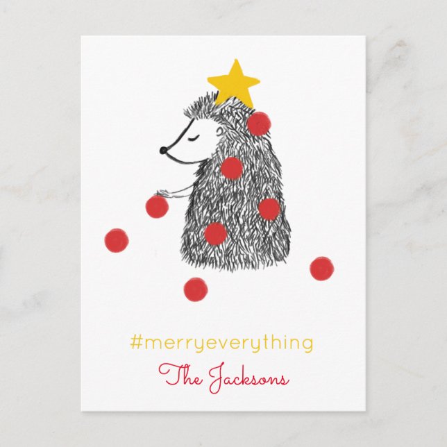Timeless Hedgehog Tree Merry Everything Holiday Postcard (Front)