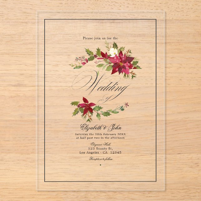 Timeless Holly Wreath Christmas Wedding Acrylic Invitations (Front)
