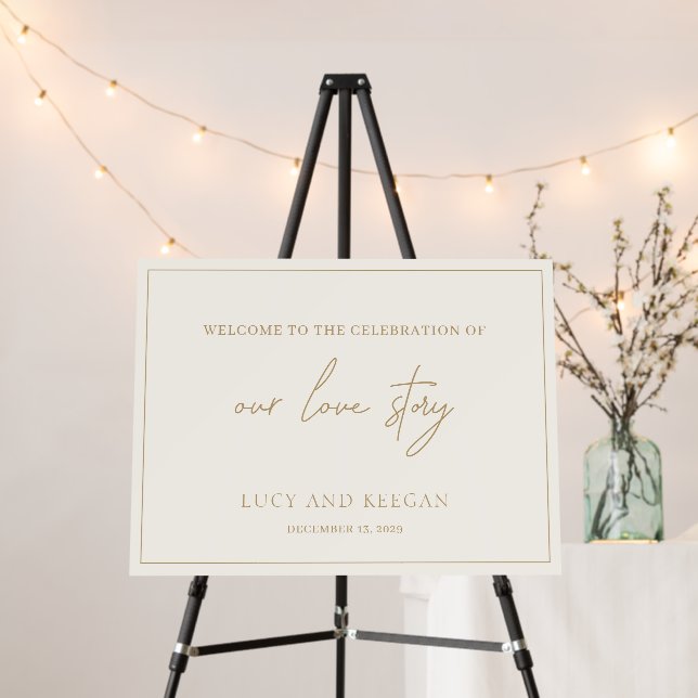 Timeless Ivory and Gold Wedding Welcome Sign (In Situ (Stand))