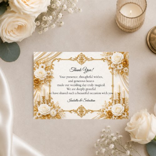 Timeless Ivory Gold Elegance Wedding Thank You Card