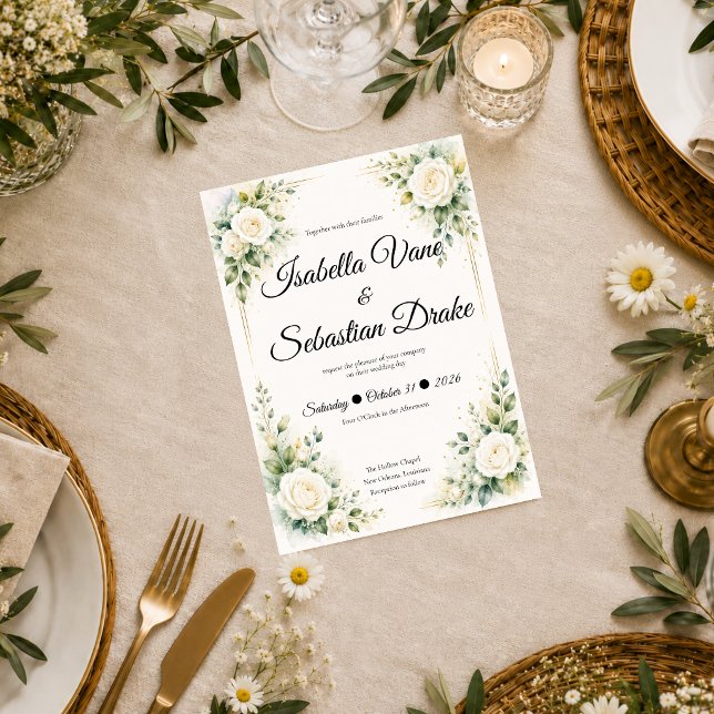 Timeless Ivory Rose Elegance Wedding Invitation (Creator Uploaded)
