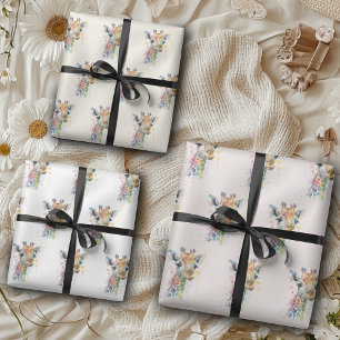 Timeless Ivory Watercolor Giraffe Pattern Wrapping Paper Sheets