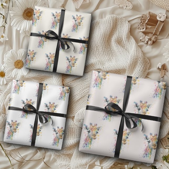 Timeless Ivory Watercolor Giraffe Pattern Wrapping Paper Sheets (Creator Uploaded)