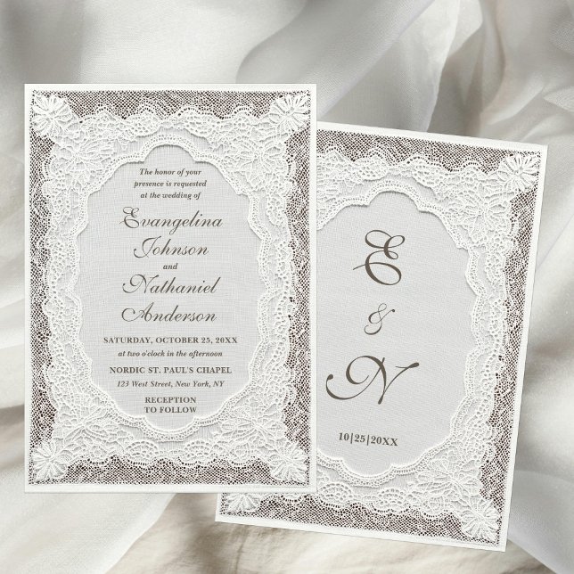 Timeless Lace Faux Embroidered Formal Wedding Invitation (Creator Uploaded)