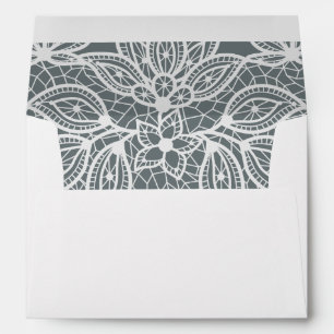 Timeless Lace Look Wedding Blue Gray and White Envelope