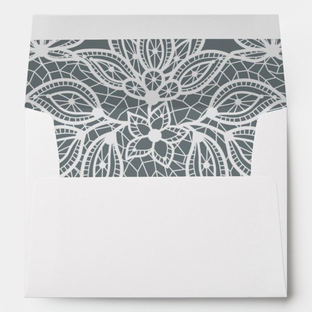 Timeless Lace Look Wedding Blue Gray and White Envelope (Back (Bottom))