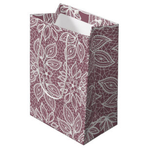 Timeless Lace Look Wedding Mauve and White Medium Gift Bag