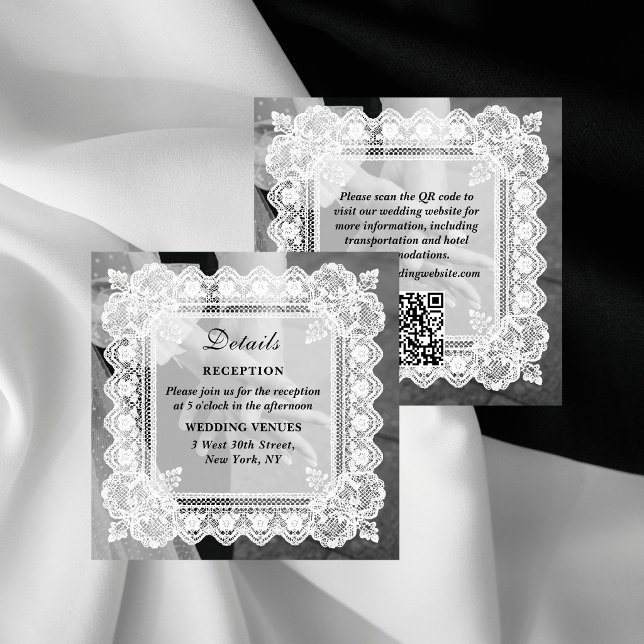 Timeless Lace Photo QR Code Wedding Details Enclosure Card (Creator Uploaded)