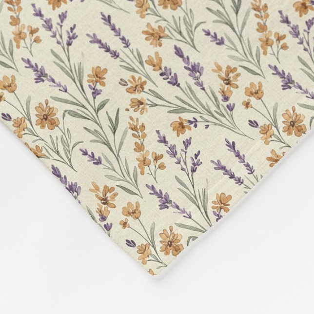 Timeless Lavender Sprigs & Earthy Wildflowers Fleece Blanket (Corner)