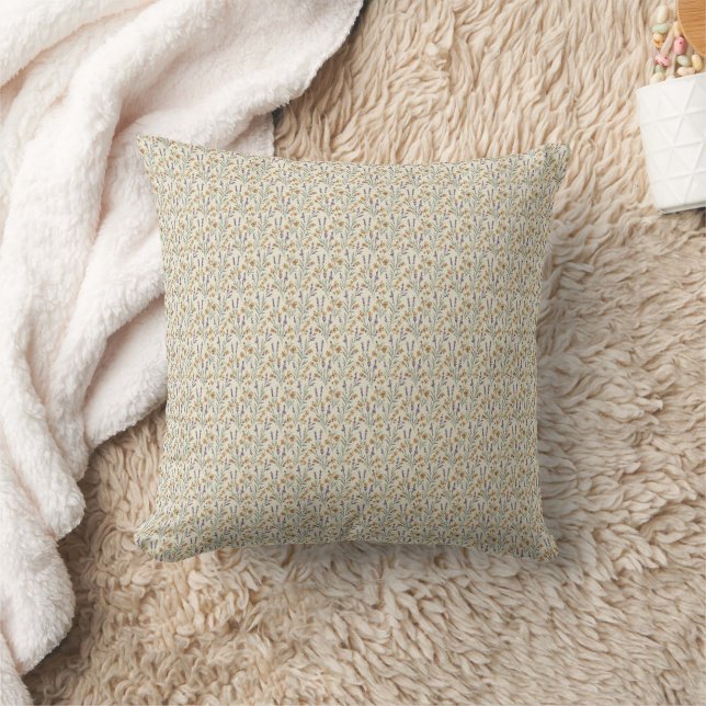 Timeless Lavender Sprigs & Earthy Wildflowers Throw Pillow (Blanket)
