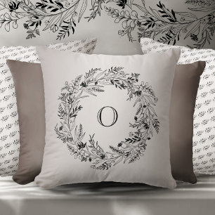 Timeless leafy botanical circle letter O Throw Pillow