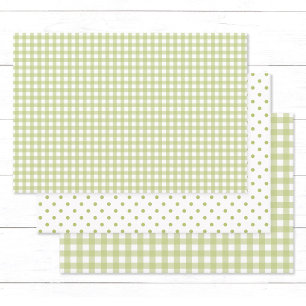 Timeless Light Green Gingham Check Polka Dots Wrapping Paper Sheets