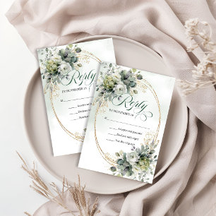 Timeless Love Greenery and Gold Botanical Wedding  RSVP Card
